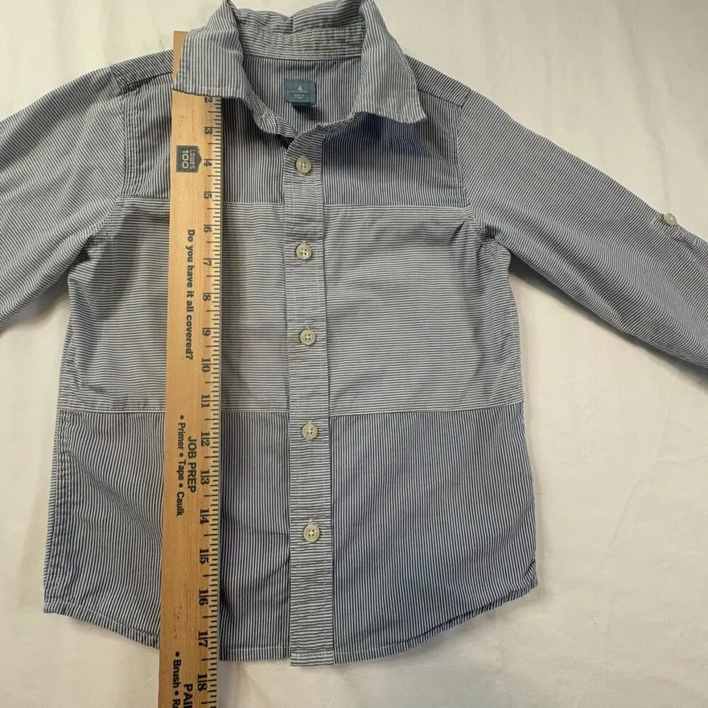 Baby Gap Toddler 5 yrs Boys Striped Panel Long Sleeve Roll-Tab Button-Down Shirt